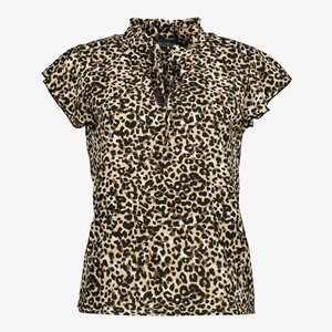 dames blouse bruin met luipaardprint