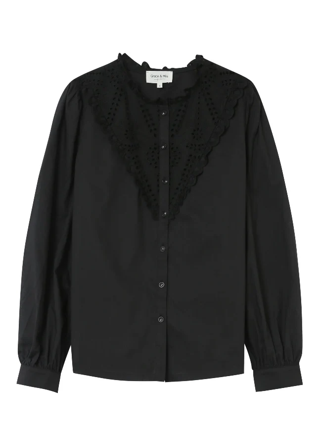 Grace & Mila Zwarte broderie blouse liege -