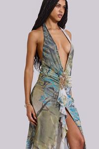 Jaded London Cindy Plunge Maxi Dress In Green
