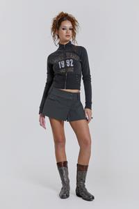 Jaded London Dawson Washed Distressed Zip Up Top