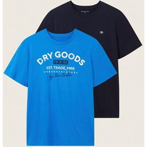 TOM TAILOR T-Shirt, (Packung, 2 tlg.), 1x mit großem Print 1x mit kleinem Logo auf der Brust