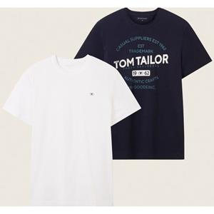 TOM TAILOR T-Shirt (Packung, 2-tlg) 1x mit großem Print 1x mit kleinem Logo auf der Brust