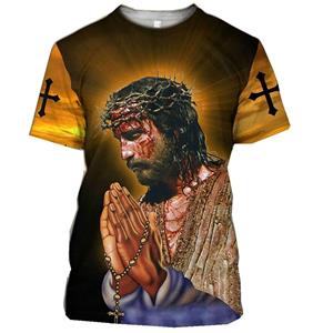 Xin nan zhuang Zomer Casual All-match Jezus Christus 3D Print Heren T-shirts Ronde Hals Short-sleeved StreetwearOversized T Shirt Herenkleding