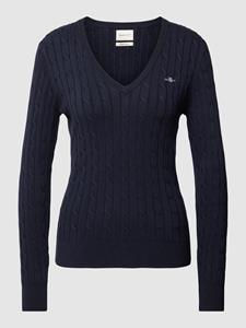 Gant Strickpullover "STRETCH COTTON CABLE V-NECK", mit Logostickerei auf der Brust