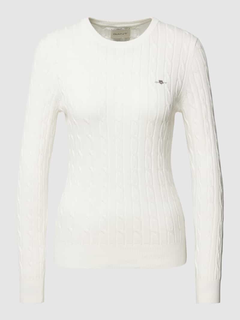 Gant Gebreide trui Stretch Cotton Cable C-Neck met logoborduursel op borsthoogte