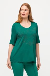 Ulla Popken Rundhalsshirt T-Shirt Blüten Ziernieten Rundhals Halbarm