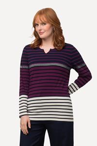 Ulla Popken Rundhalsshirt Shirt Ringel Classic Tunika-Ausschnitt Langarm