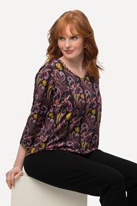 Ulla Popken Rundhalsshirt Shirt Ausbrenner-Samt A-Linie V-Ausschnitt 3/4-Arm