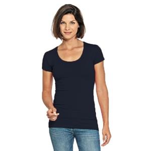 Lemon & Soda Bodyfit dames t-shirt donkerblauw met ronde hals -