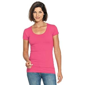 Lemon & Soda Bodyfit dames t-shirt fuchsia roze met ronde hals -