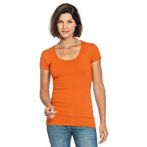 Lemon & Soda Bodyfit dames t-shirt oranje met ronde hals -