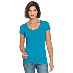 Lemon & Soda Bodyfit dames t-shirt turquoise met ronde hals -