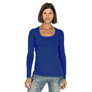 Lemon & Soda Bodyfit dames shirt lange mouwen - blauw - Dameskleding basic t-shirts -