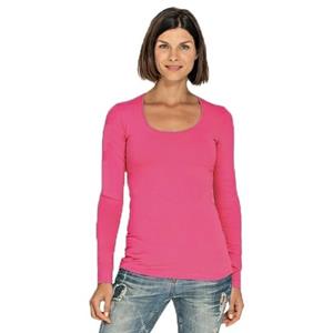 Lemon & Soda Bodyfit dames shirt lange mouwen - fuchsia roze - Dameskleding basic t-shirts -