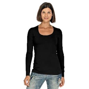 Lemon & Soda Bodyfit dames shirt lange mouwen - navy - Dameskleding basic t-shirts (44) -