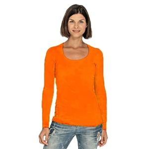 Lemon & Soda Bodyfit dames shirt lange mouwen - oranje - Dameskleding basic t-shirts -