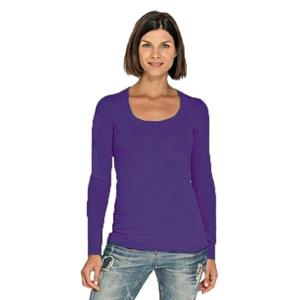 Lemon & Soda Bodyfit dames shirt lange mouwen - paars - Dameskleding basic t-shirts -