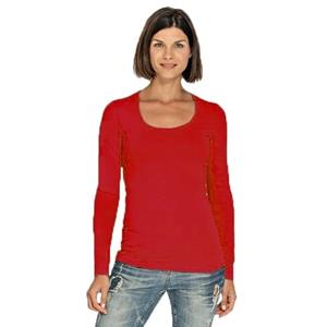 Lemon & Soda Bodyfit dames shirt lange mouwen - rood - Dameskleding basic t-shirts -