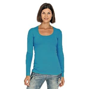 Lemon & Soda Bodyfit dames shirt lange mouwen - turquoise - Dameskleding basic t-shirts -
