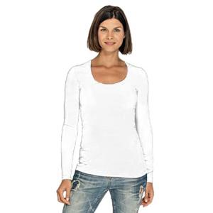 Lemon & Soda Bodyfit dames shirt lange mouwen - wit - Dameskleding basic t-shirts -