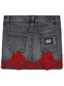 dolce&gabbanakids Dolce & Gabbana Kids Mini-spijkerrok met kanten vlakken - Blauw