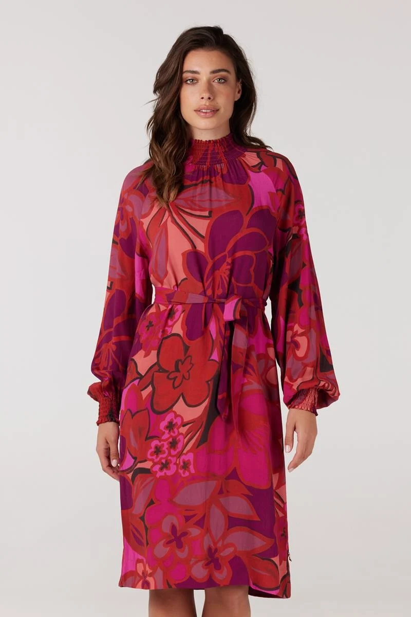 Jansen Amsterdam Wfp598 dress print with smocked turtle multi fuchsia