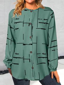 ZANZEA Women Line Print Button Front Casual Long Sleeve Shirt