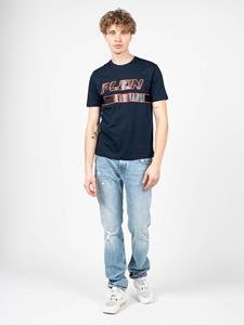 Plein Sport Marineblauw T-shirt met gedurfd gespleten logo