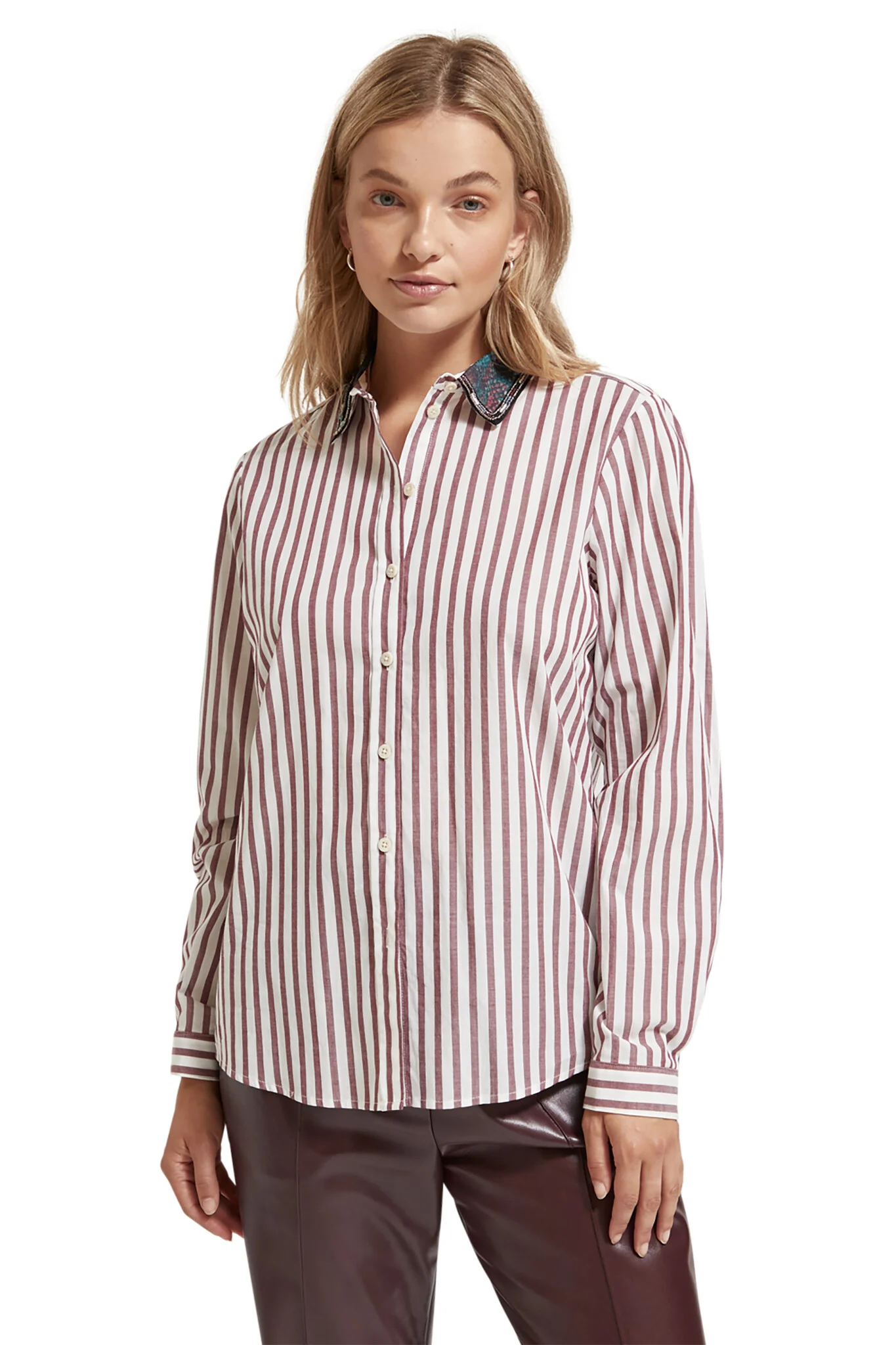 Scotch & Soda 174846 regular fit striped shirt with beaded collar