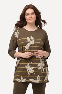 Ulla Popken Longshirt Shirt Zierbänder Rundhals 3/4-Arm Biobaumwolle