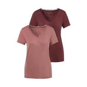 LASCANA T-Shirt, (Packung, 2 tlg.), mit zarter Spitze am Ausschnitt