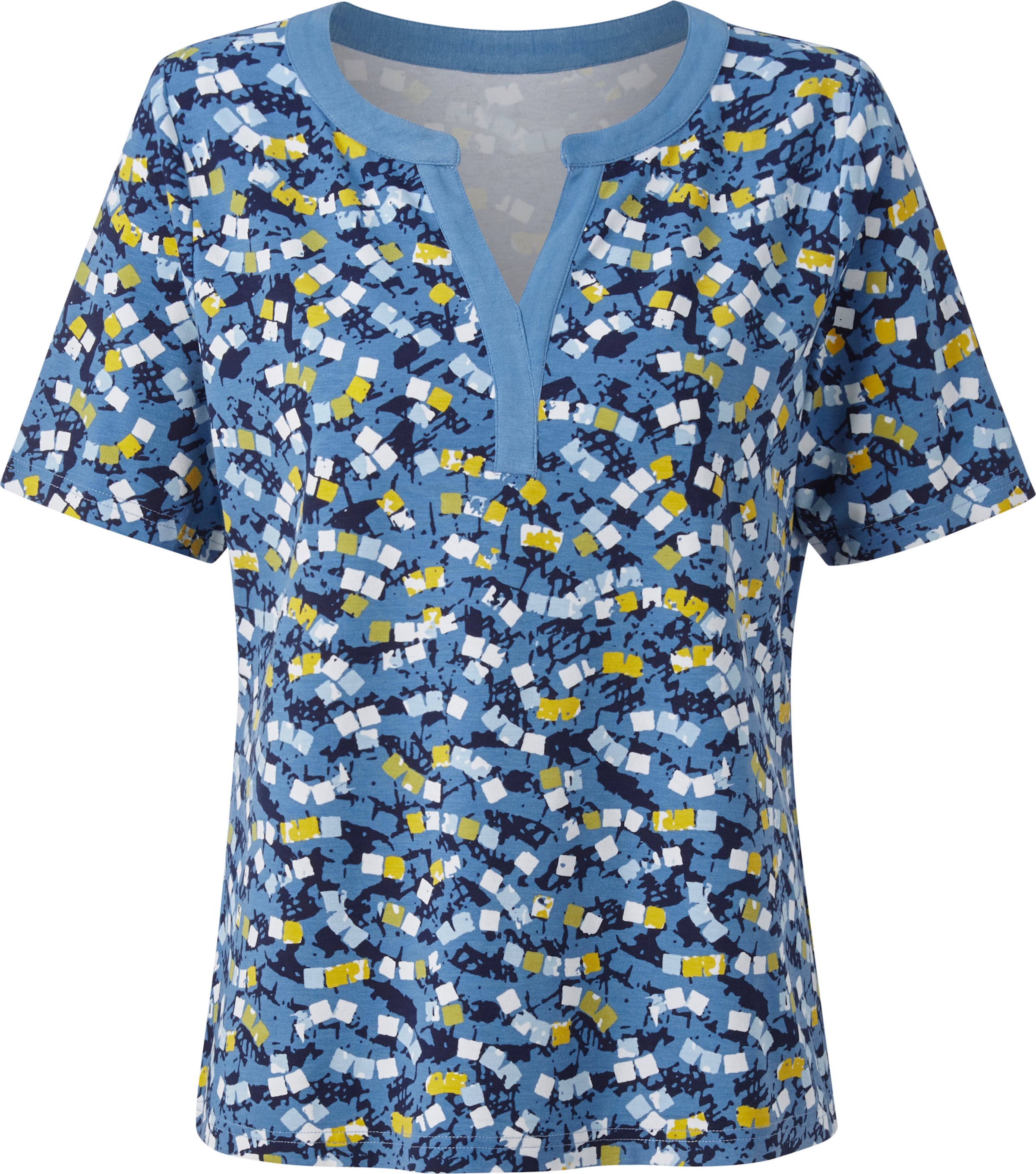 Your Look... for less! Dames Shirt met korte mouwen medium blauw-limoen-bedrukt Größe