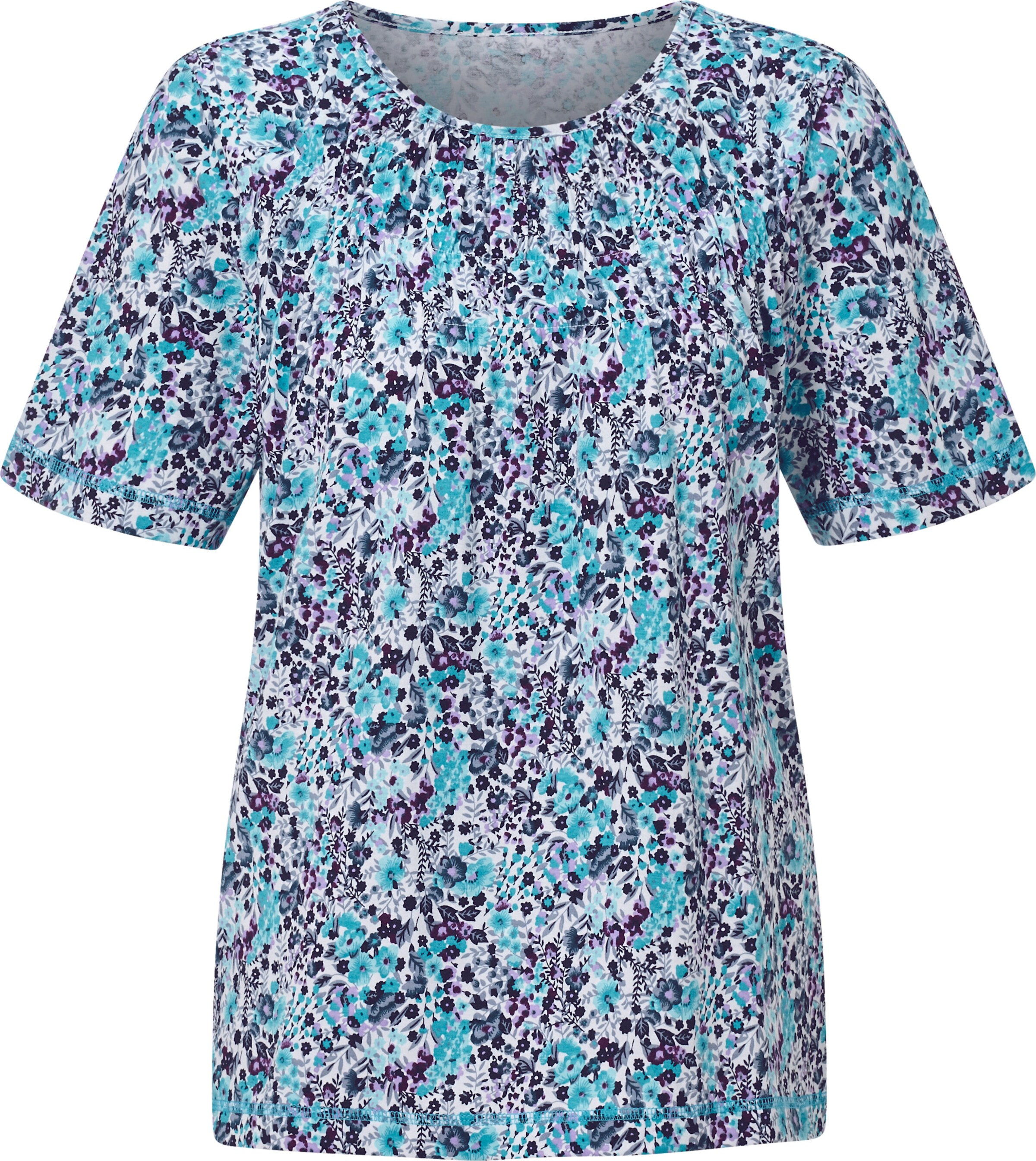 Your Look... for less! Dames Shirt met korte mouwen wit/turquoise bedrukt Größe