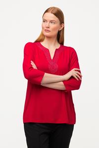 Ulla Popken Longsleeve Shirt Metallic-Punkte V-Ausschnitt 3/4-Arm