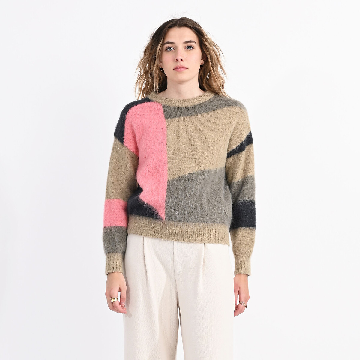 LILI SIDONIO Trui met ronde hals, colorblock motief