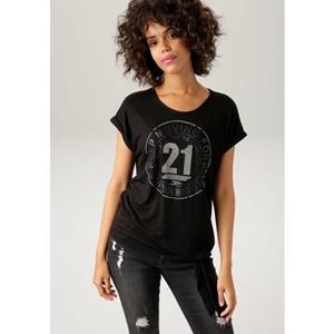 Aniston CASUAL T-Shirt, mit silberfarbenen Glitzersteinchen und Frontdruck