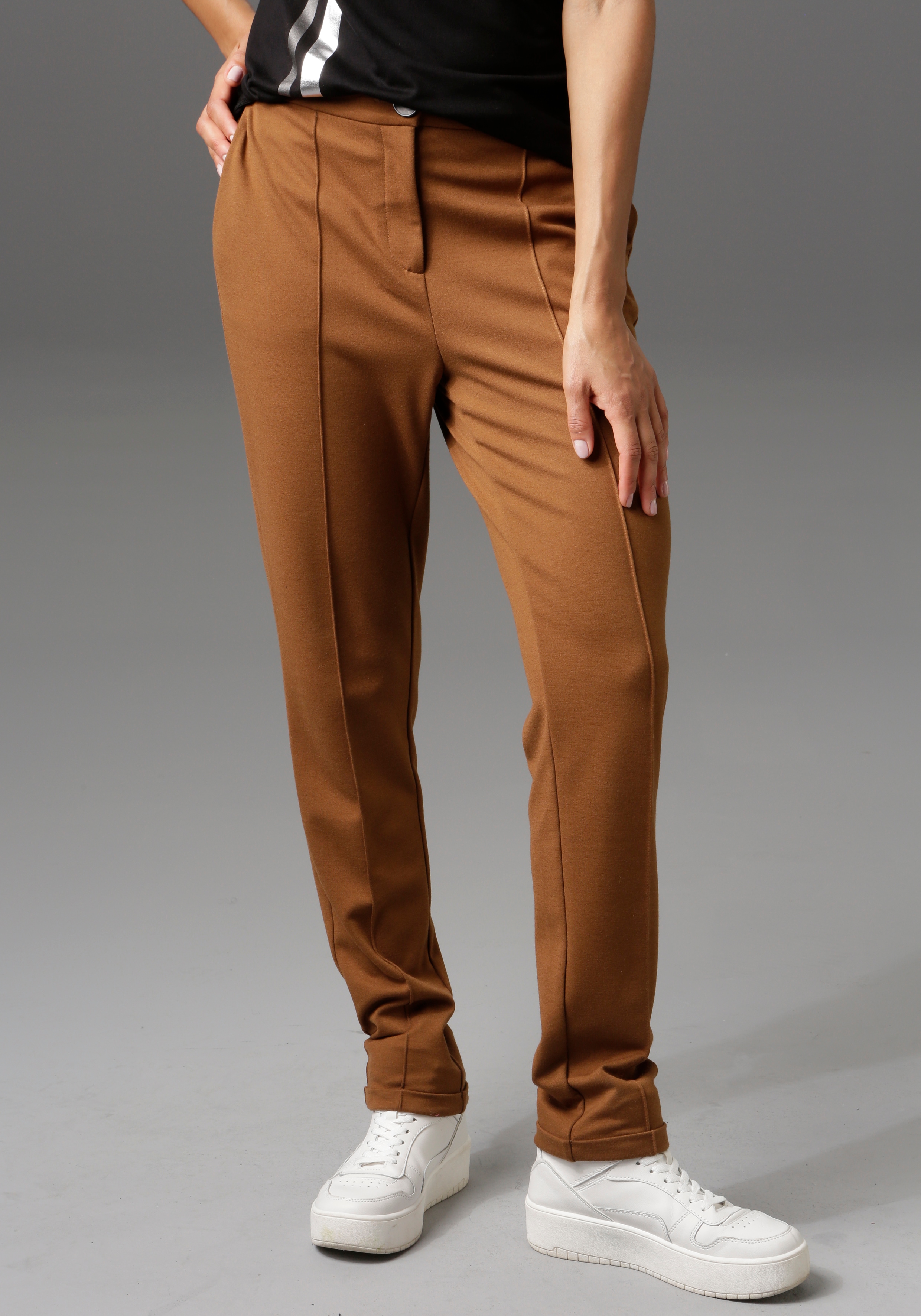 Aniston CASUAL Jerseybroek met biezen gegarneerd