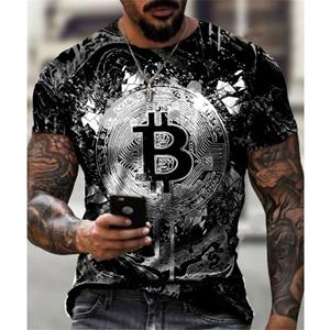 Xin nan zhuang Summer Men's Round Neck Bitcoin 3D Printed T Shirt Oversized Fashion Casual O Neck Short Sleeve