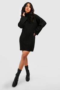Boohoo Zachte Geribbelde Gebreide Trui Jurk, Black