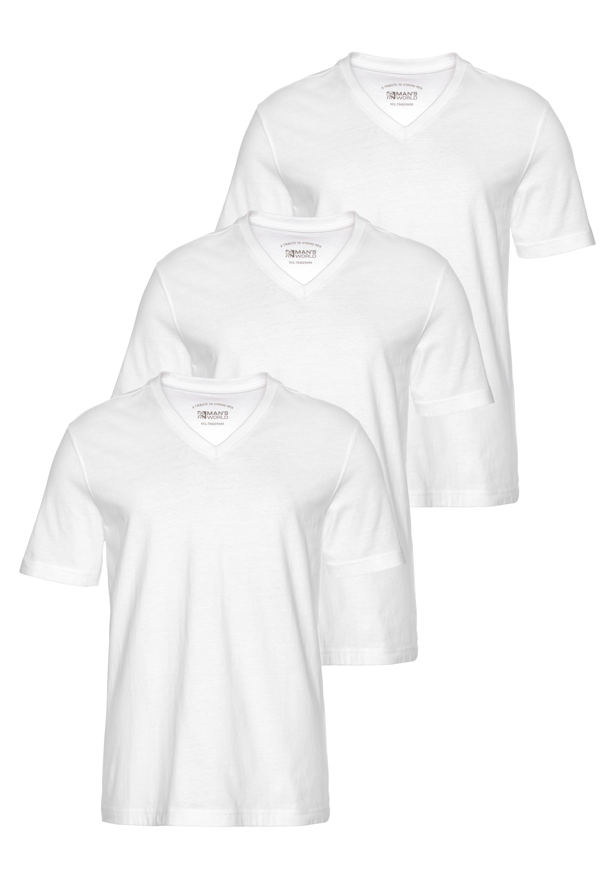 Mans World V-Shirt, (Packung, 3 tlg., 3er-Pack), perfekt als Unterzieh T-shirt