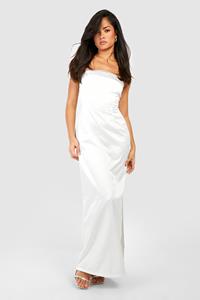 Boohoo Diamante Strappy Satin Maxi Dress, White