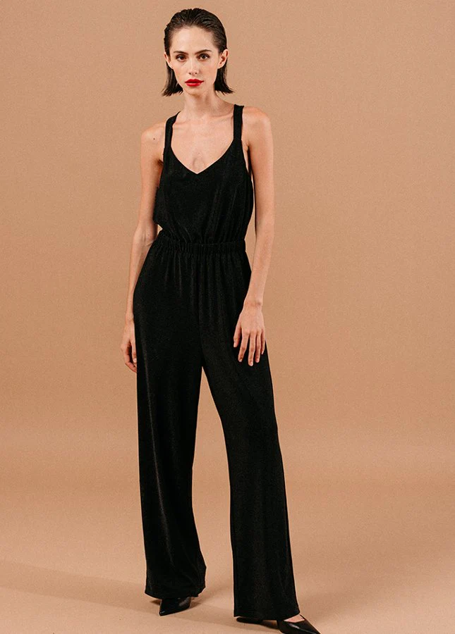 Grace & Mila Zwarte mouwloze jumpsuit met glitter loyale -