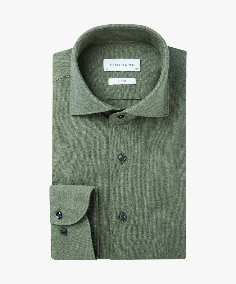 Profuomo Overhemd The Knitted Shirt Army Groen Melange  