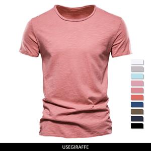 AIOPESON Men Fashion Usegiraffe Merk Kwaliteit Elasticiteit T-shirt Heren O-hals Slim Fit 100% Katoenen T-shirt Mode Korte Mouw T-shirt Heren Tops Casual T-shirt