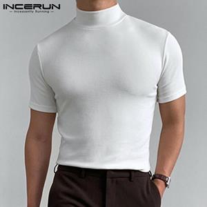 INCERUN Eenvoudige Stijl Herenmode Zomer Basics Tops Hoge Kraag Slim Fit Loungewear Geplooide Casual T-shirts S-5XL