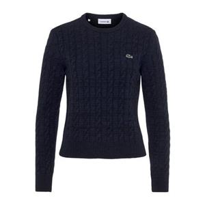 Dames Lacoste kabelgebreide sweater in marineblauw