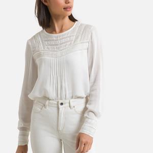 ANNE WEYBURN Blouse met ronde hals, detail in kant