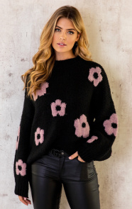 The Musthaves Soft Flower Sweater Zwart