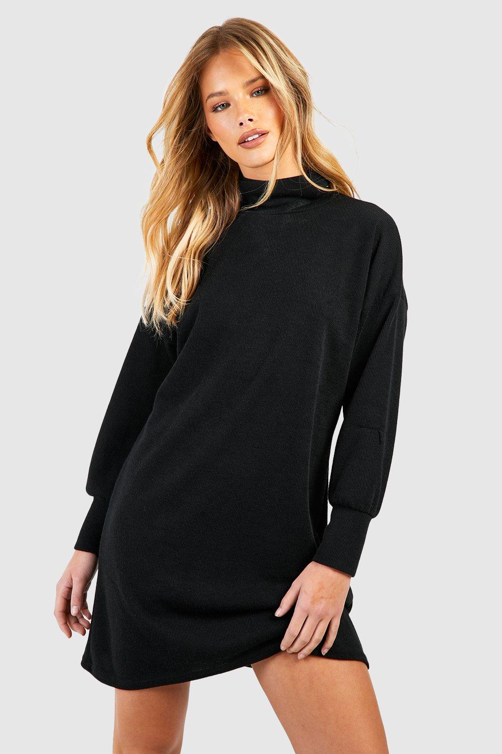 Boohoo Gebreide Trui Jurk Met Col, Black