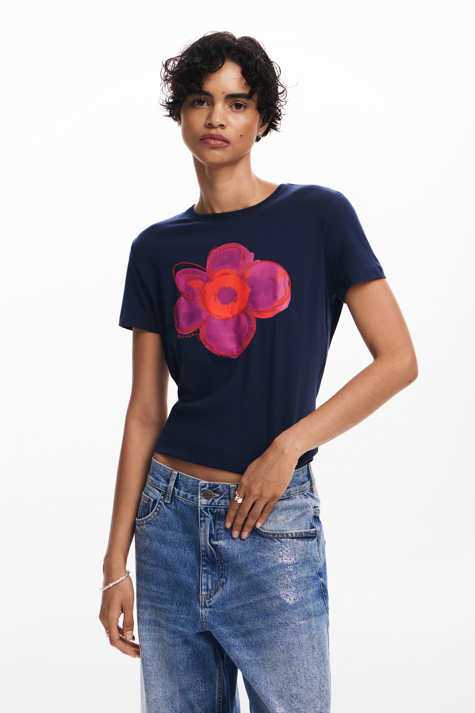 Desigual T-shirt met bloemenillustratie - BLUE